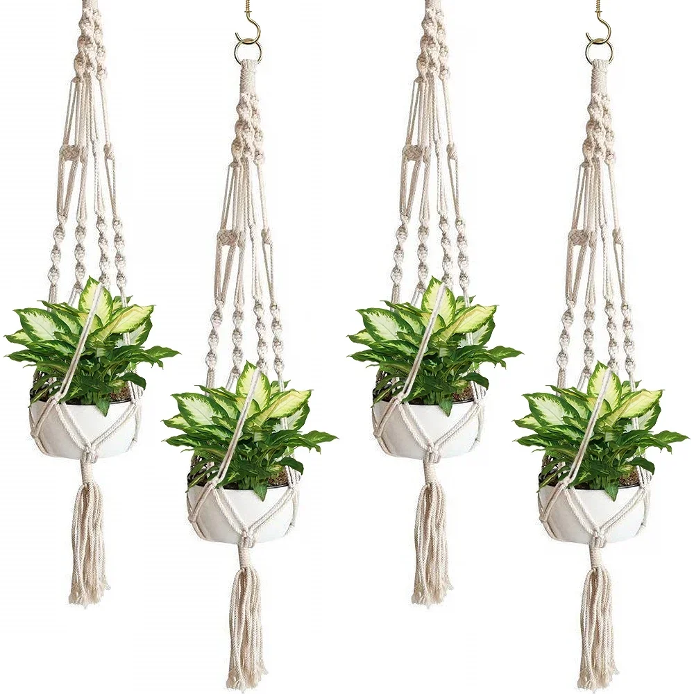 Sorbus Macrame Plant Hanger Indoor Outdoor Hanging Plant Pots Cotton Rope, Elegant for Home, Patio, Garden, 4-Pack 1330