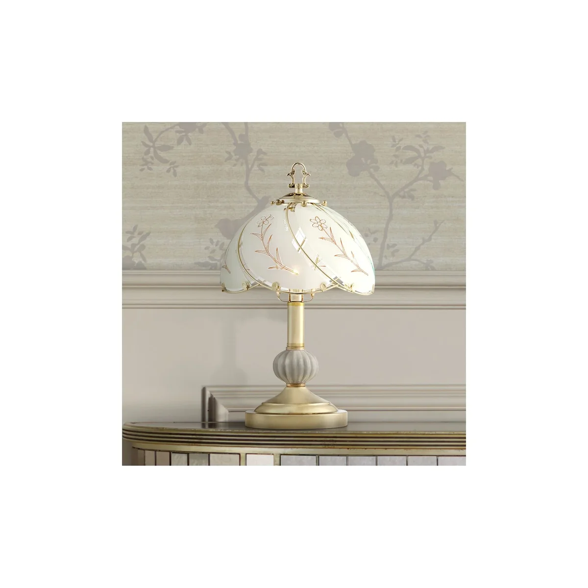 Regency Hill Traditional Accent Table Lamp 15" High Polished Brass Floral Etched Glass Shade Touch On Off for Bedroom Bedside 8123