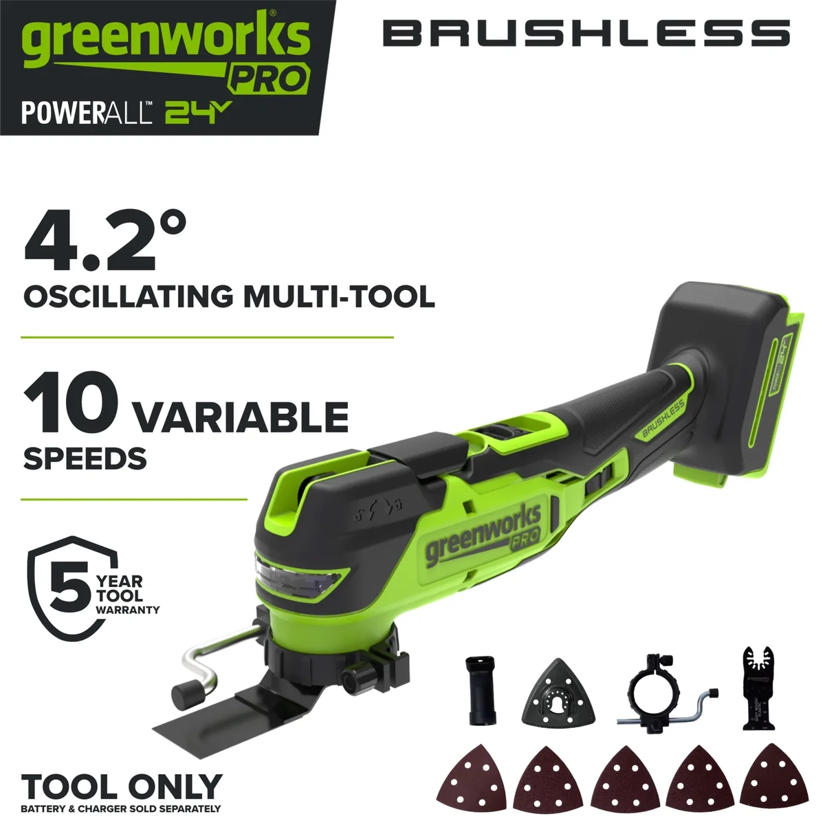 Greenworks Pro PowerAll 24V Brushless Multi-Tool, Tool Only, MT542A1 2368