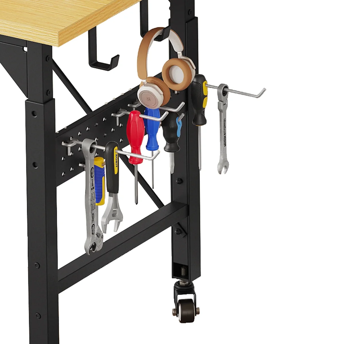 DWVO Tool Cart, Workbench Adjustable Height Work Bench For Garage Oak Plank & Carbon Steel Heavy Duty Workbench 2000lbs Weight Capacity Bench top 5740