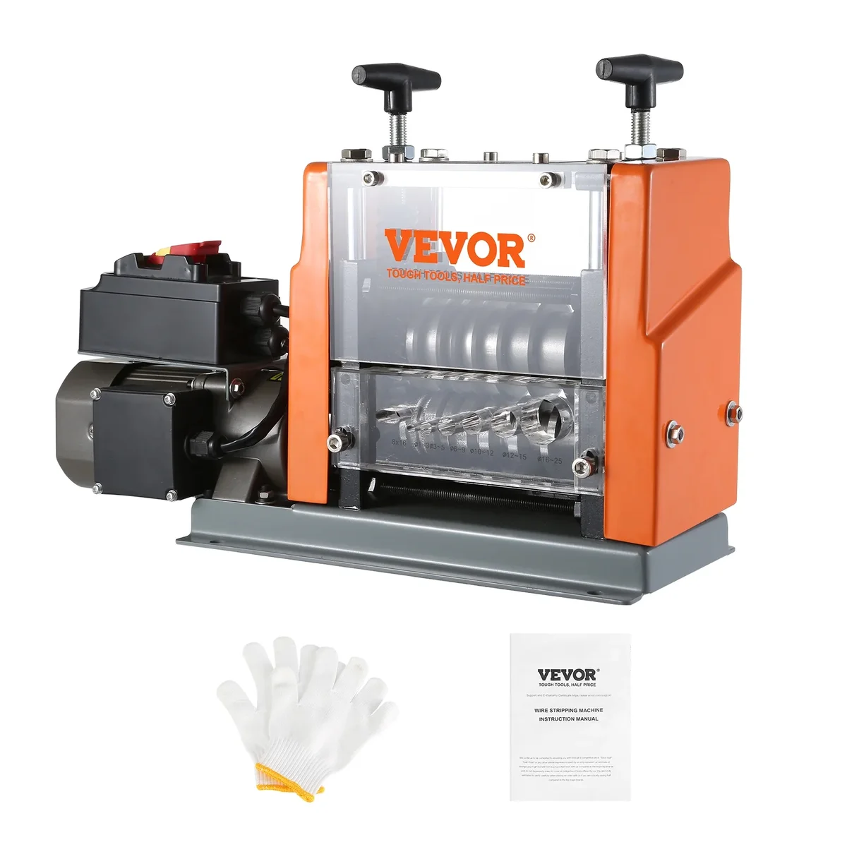 VEVOR Electric Cable Stripping Tool, 0.06''-0.98'' Motorized Wire Stripper, 60W, Features Clear Depth Gauge, Includes 6 Circular & 1 Flat Channel 5087