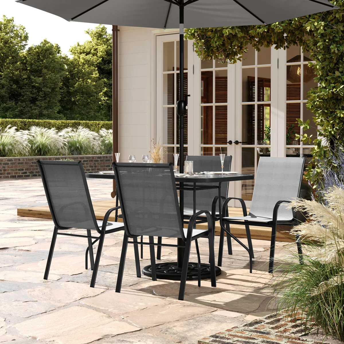 Flash Furniture 5-Piece Adult Contemporary Textilene Breathable Dining Table with Chair Gray 4529