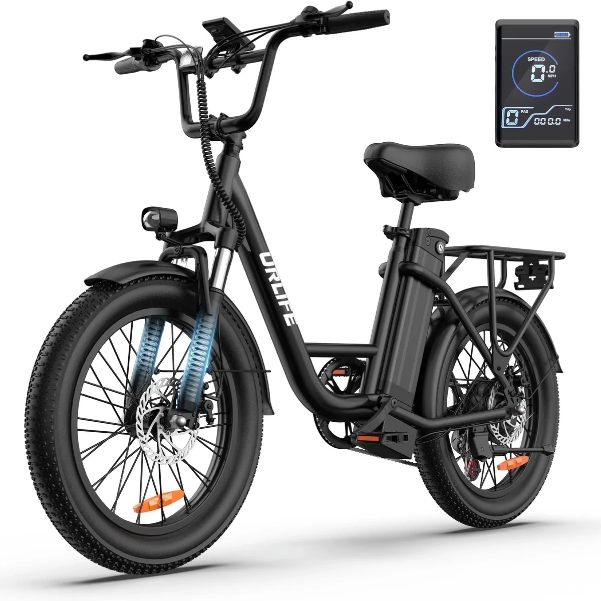 URLIFE 3.0 Fat Tire Ebike, 20" Electric Bicycles for Adult, 750W Peak Motor, 48V 13AH Remobavle Battery, 7-Speed Commuting Ebike, UL2849-Black 9225