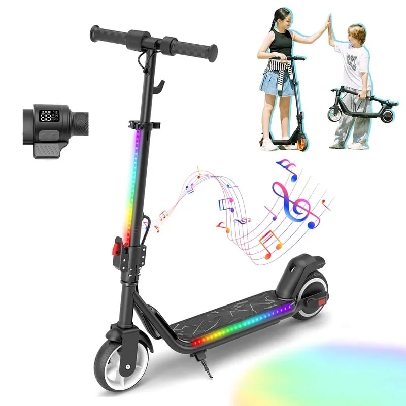 NOBRAND Electric Scooter for Kids 8+, 200W Escooter & Bluetooth, Horn, LED Display, 3-Speeds & Heights for Teens, Dual Brake, 3-Light Modes - Foldable 6. 8184