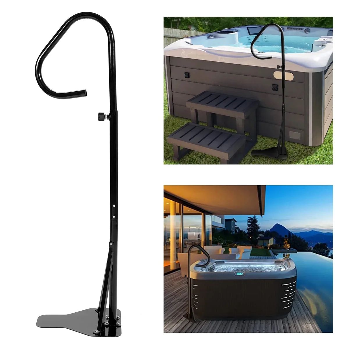 Kojem Hot Tub Handrail Bathtub Spa Side Rail 57" Spa Step Bath Tub Grab Bar w/ Slide Under Mounting Base Load 600 lbs 9799