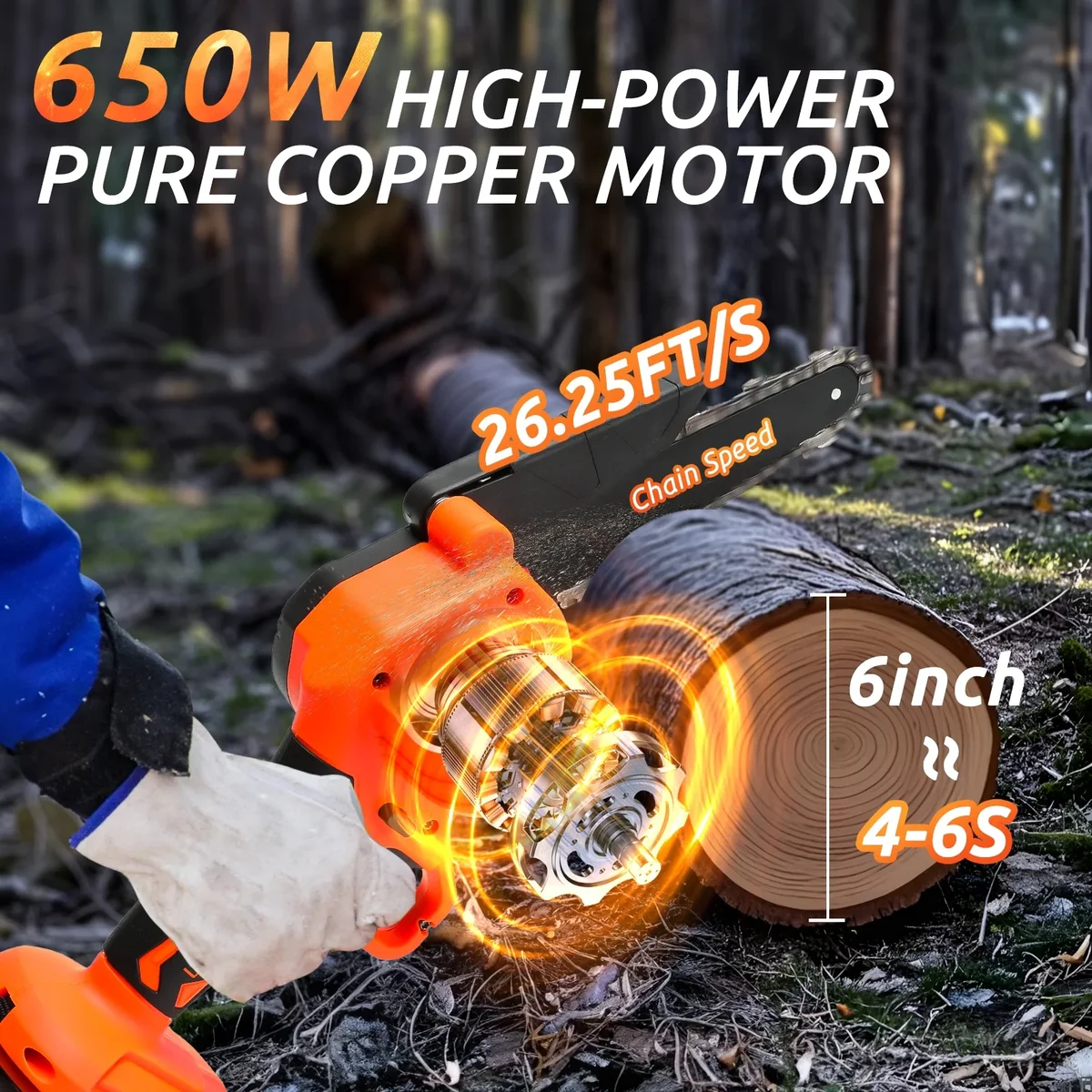 UNTIMATY 6 inch Mini Chainsaw with 2 Batteries and Case Cordless Electric Handheld Chain Saw Battery Powered for Wood and Tree Branches, Orange 6362