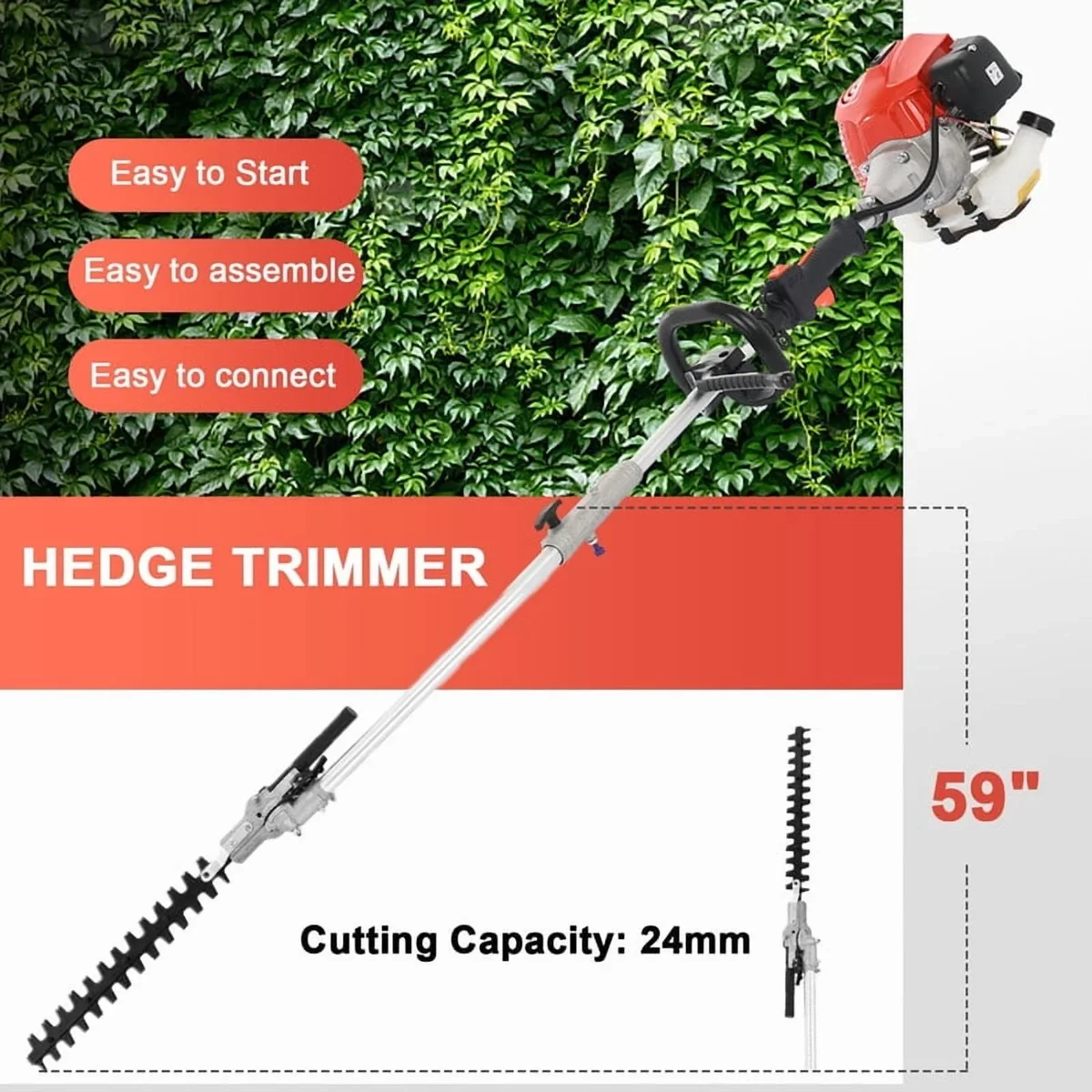 WETS Gas Weed Eater, 52cc 2-Stroke Weed Eater Gas Powe, 5 in 1 Multi-Functional Gas Weed Wacker with Full Functioning Guard Accessories Petrol Hedge T 6400