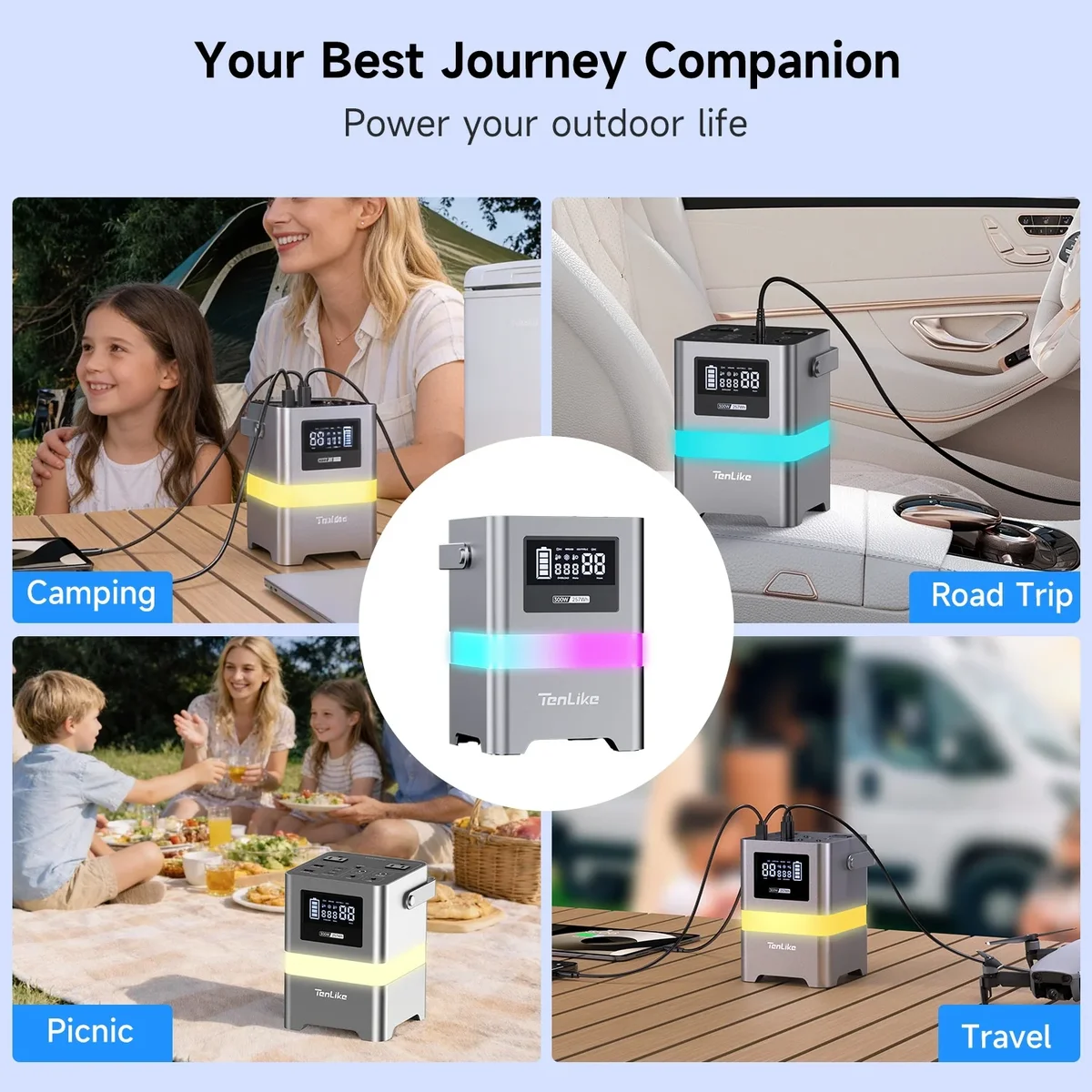 UDH Portable Power Station, 300W 257Wh with Color LED Light, PD 100W Two-Way Fast Charge, AC Outlet Pure Sine Wave, DC, USB-A/USB-C, 120V Portable Po 9011
