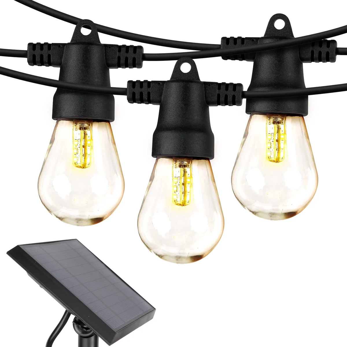 Brightech Ambience LED Pro Solar Powered Outdoor String Lights - Commercial Grade Patio Lights with 48 ft Edison Bulbs - Shatterproof LED Solar S 5005
