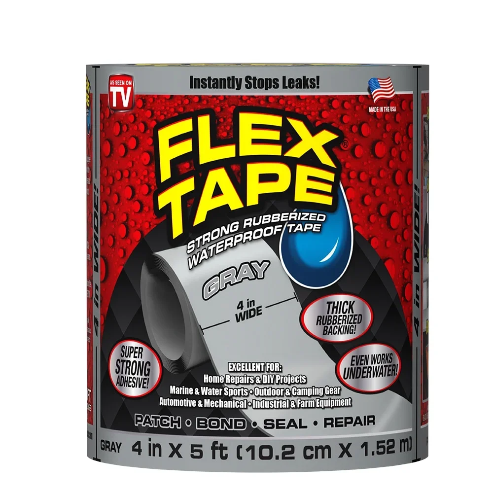 Flex Seal Flex Tape Strong Rubberized Waterproof Tape, 4 inches x 5 feet, Gray 5111