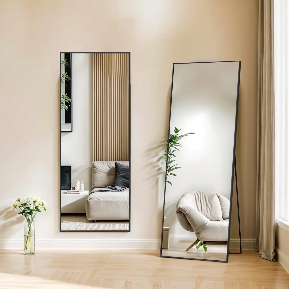 Atilioo Full Length Mirror 64"x21" - Rectangular Floor Mirror with Shatter-Proof Glass, Wall-Mount or Leaning Full Body Mirror for Bedroom, Dress 3720