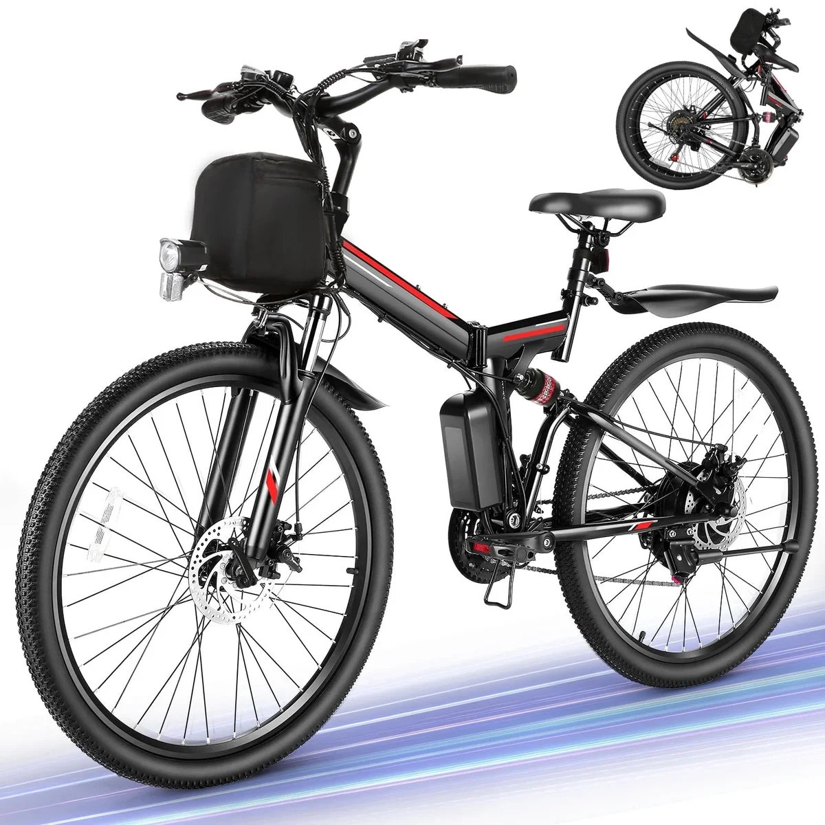 Gocio 26" Folding Electric Bike for Adults, 750W Peak Motor E-Mountain Bike, 19.8MPH, 48V 7.8AH Battery Ebike , 21-Speed Electric Bicycle, UL2849 2210