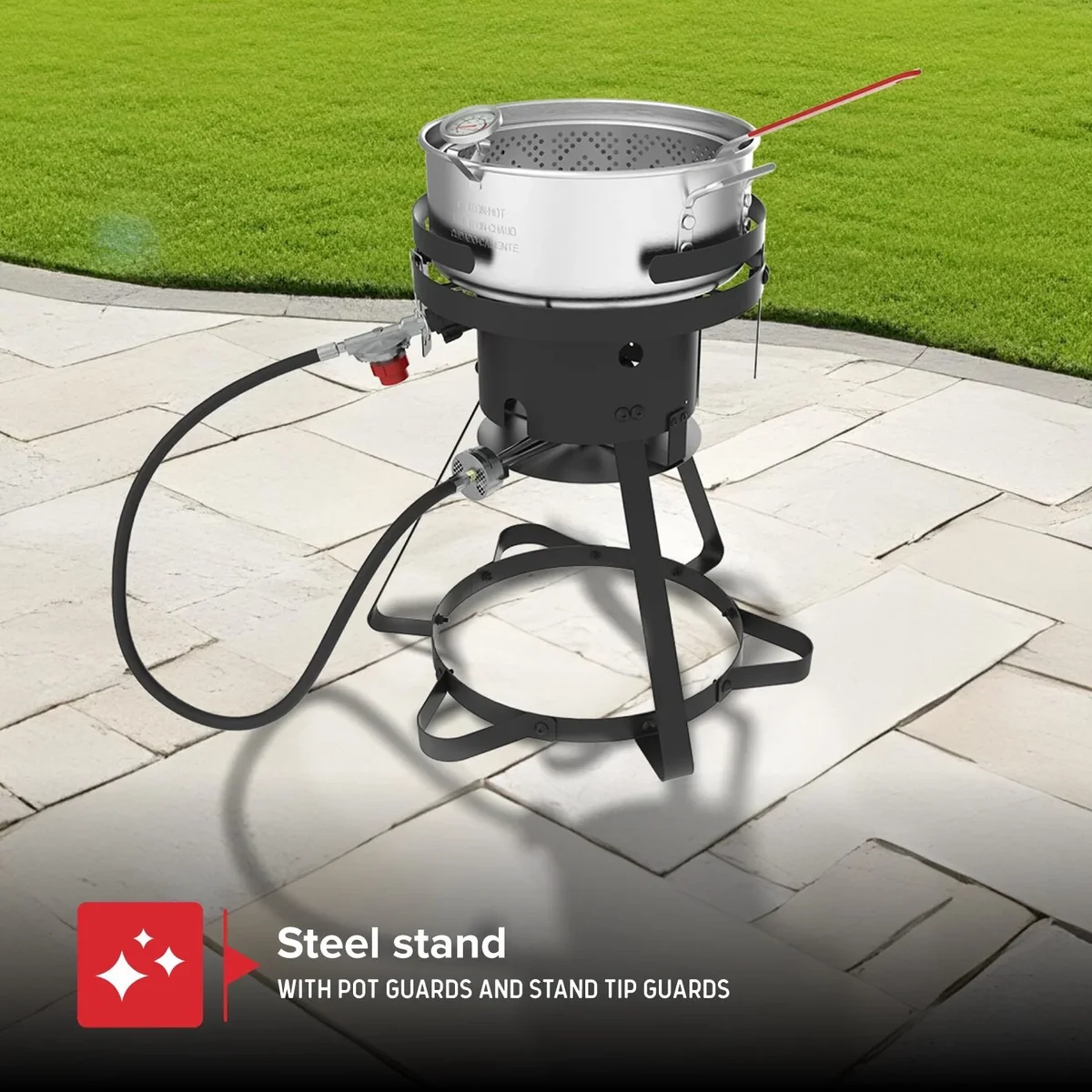 Everdaily Essentials Propane Deep Fryer with 10Qt Aluminum Crawfish Boiler Pot & Strainer Basket for Turkey, Seafood, and More, 58,000 BTU Turkey Fryer Burne 1912