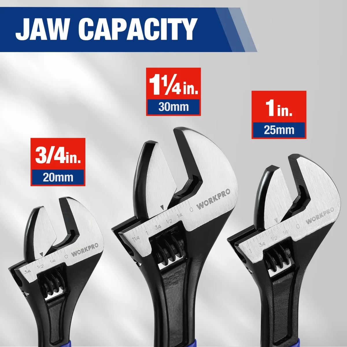 Everdaily Essentials 3-Piece Adjustable Wrench Set, 6in, 8in & 10in Wrenches with Ergonomic for Home, Garage, Workshop Ref. 0799