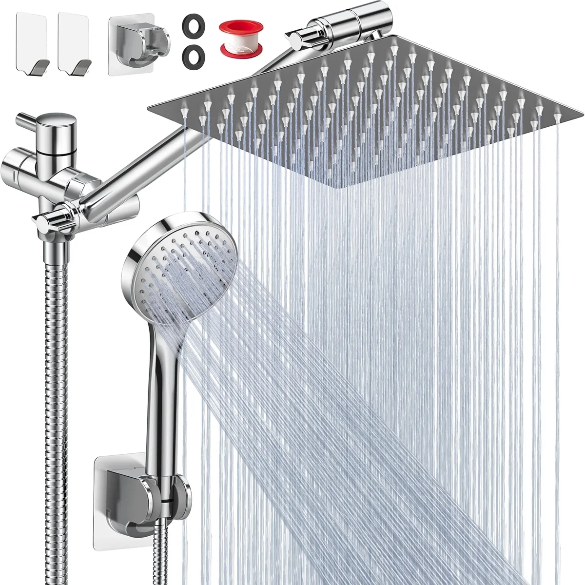 Cshidworld Dual Shower Head Combo, 8" High Pressure Rain Shower Head with 11" Adjustable Extension Arm, 5 Settings Handheld Shower Head with 59"  2750