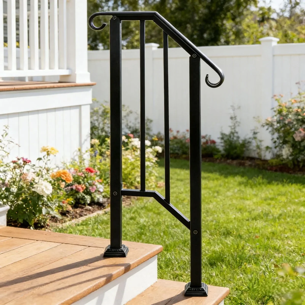 Zimtown Outdoor Iron Staircase Handrail 1 Step Wrought Iron Anti-Rust Powder Coated Black 1-Count 6849