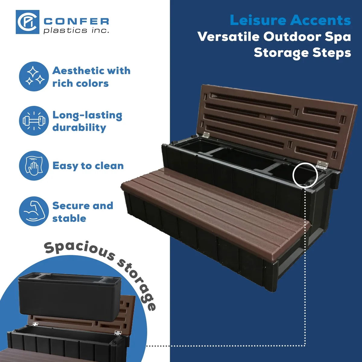 Everdaily Essentials Leisure Accents Outdoor Spa Hot Tub Storage Steps, Espresso Ref. 4319