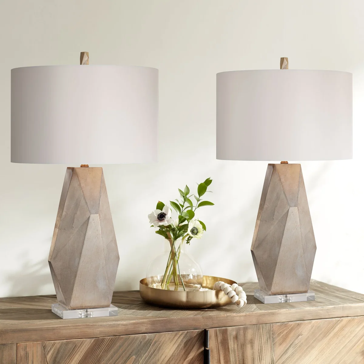 Possini Euro Design 32 1/2" Tall Geometric Mid Century Modern End Table Lamps Set of 2 Champagne Gold Living Room Bedroom 2713