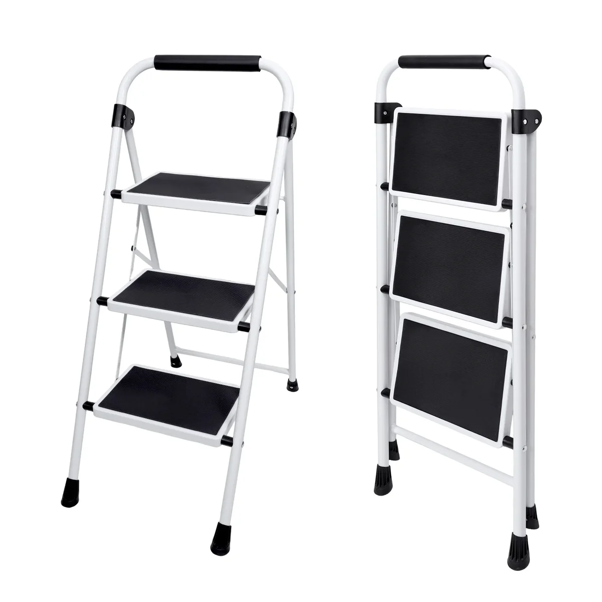 Everdaily Essentials 36 Inch Iron Stepstool, 3 Folding Stepstool with Non-Slip Pedals and Comfortable Handrails, Sturdy Steel Ladder Portable Heavy Duty Step 1147