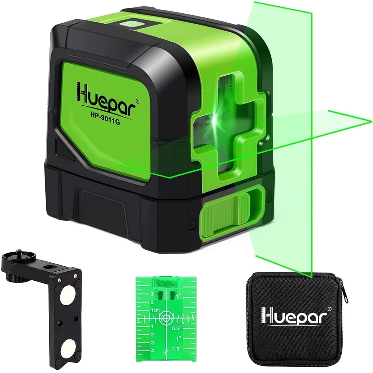 Huepar Cross Line Laser Level Green Beam Self-Leveling Laser Level Tools for Home DIY Picture Hanging with 360° Magnetic Pivoting Base 3638