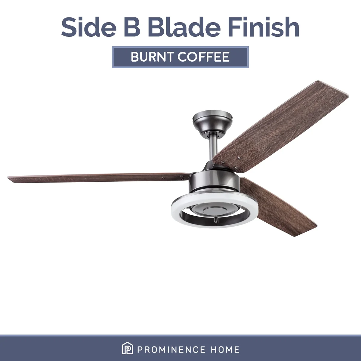 Everdaily Essentials 52" Orbis Gun Metal Remote Control Ceiling Fan, 3 Blades, LED Ring Ref. 2464