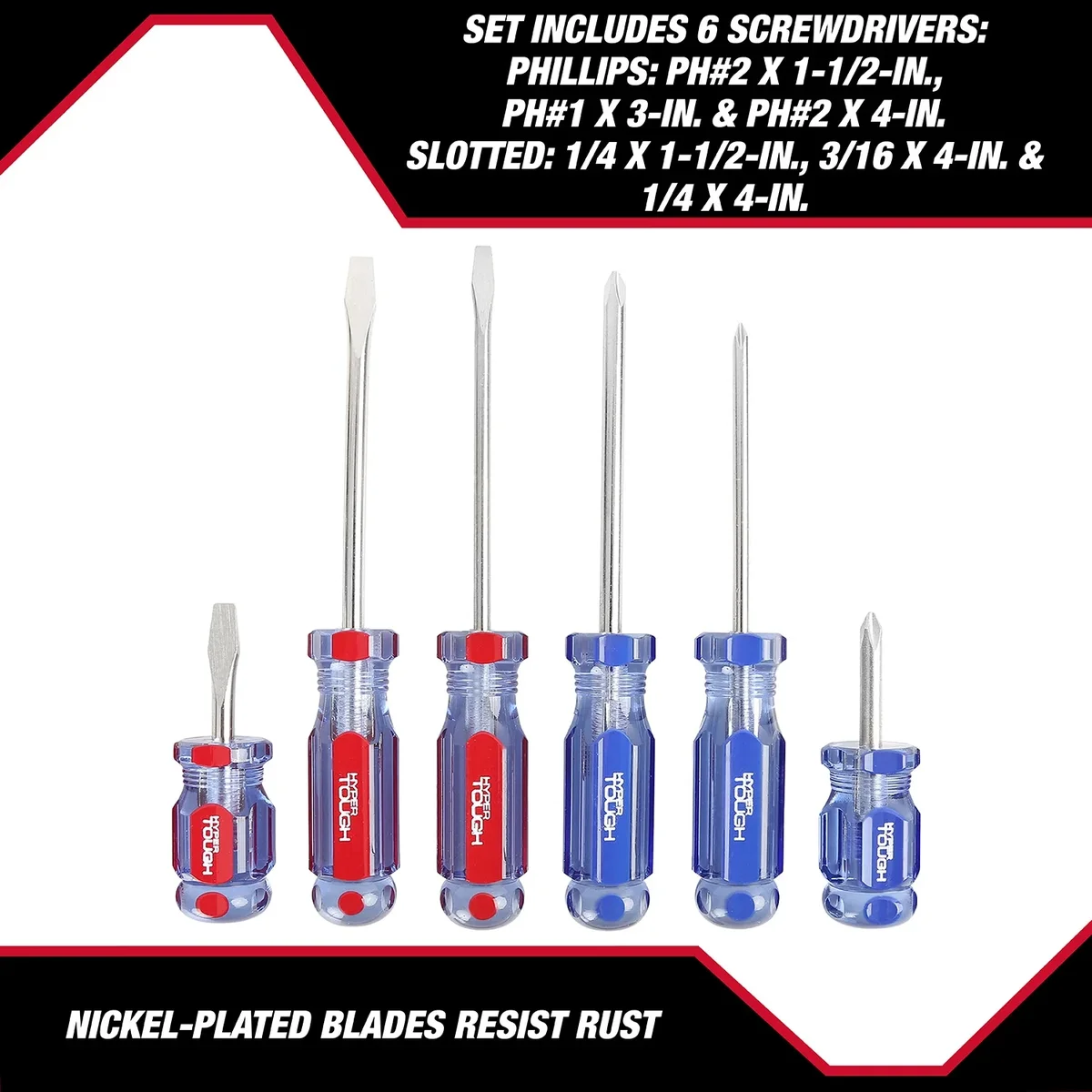 Everdaily Essentials 6-Piece Phillip and Slotted Screwdriver Set with Acetate Handle, 935G6C Ref. 2965