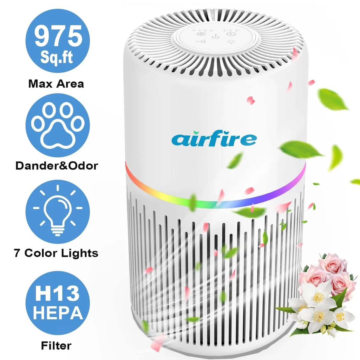 AIRFIRE Air Purifiers for Home 975 sq.ft HEPA Air Purifiers for Bedroom, Pollen, Wildfire/Smoke, Pet Dander&Odor, Dust,AP206, White, 2026 New 9086