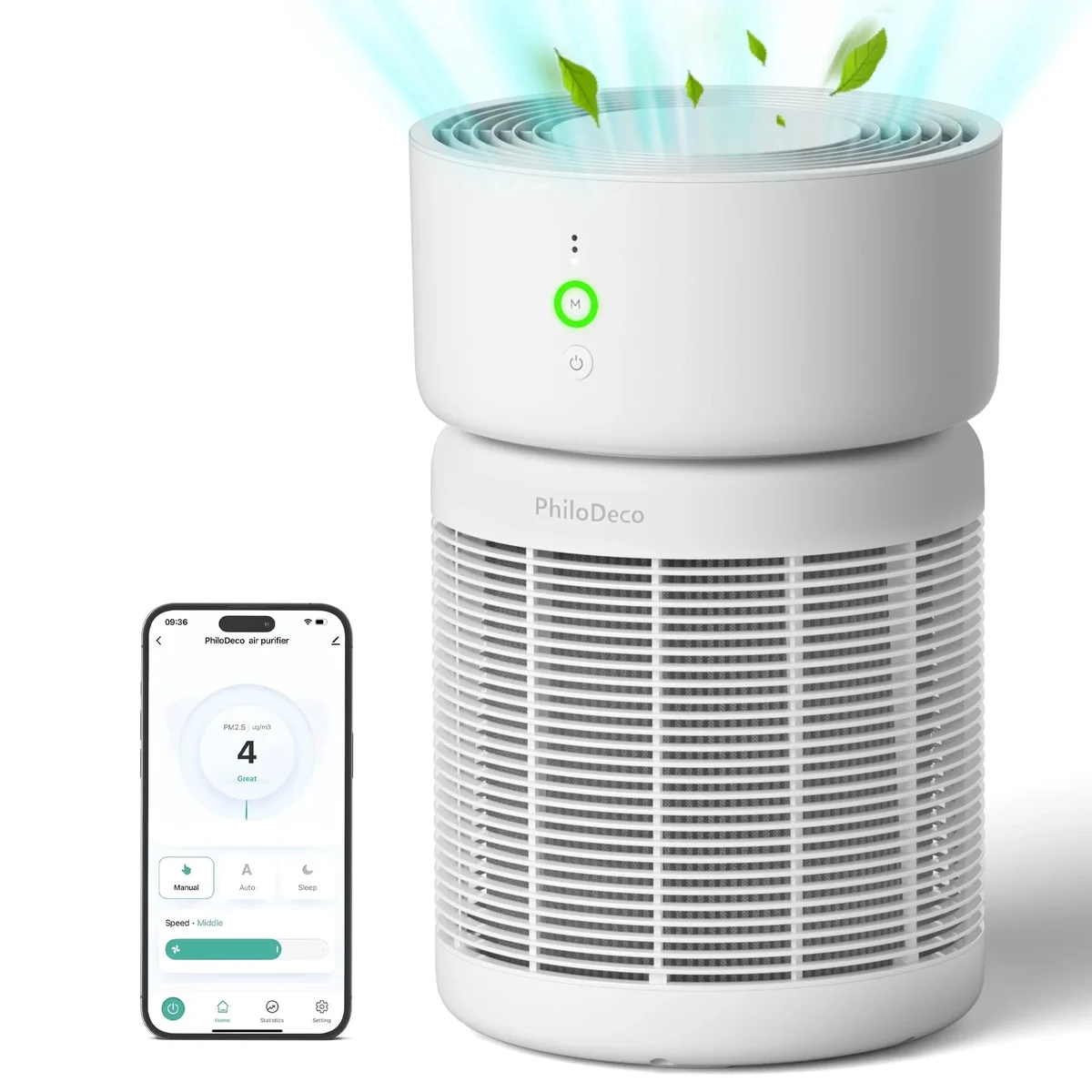 PhiloDeco HEPA Air Purifier,Covers Up to 3,500 sq ft,PM2.5 Air Quality Monitoring,Smart WiFi Control, Auto, Pet, And Sleep Modes,Effectively Remo 2672