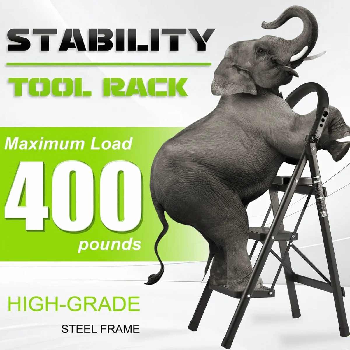 OUTMASTER Step Ladder, Adult Step Ladders 3 Step with Padded Handrails,400 Lbs Capacity. Black 6949