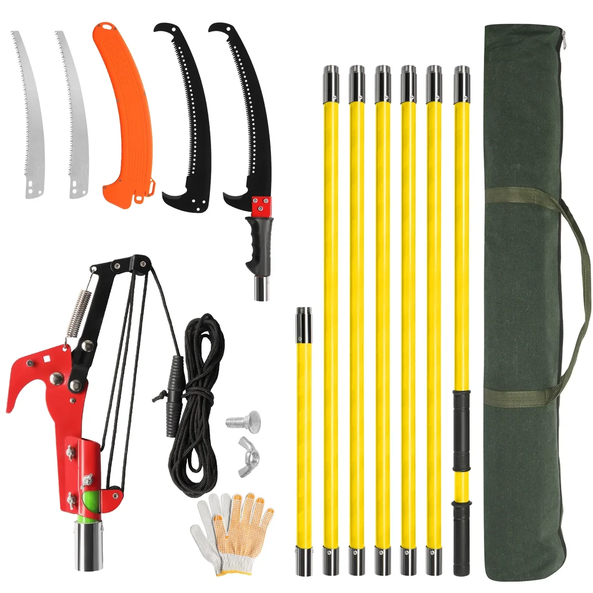 Ktaxon 24FT Manual Pole Saw, Yellow Tree Trimmer with Steel Blade for Yard & Garden Branch Cutting 3864