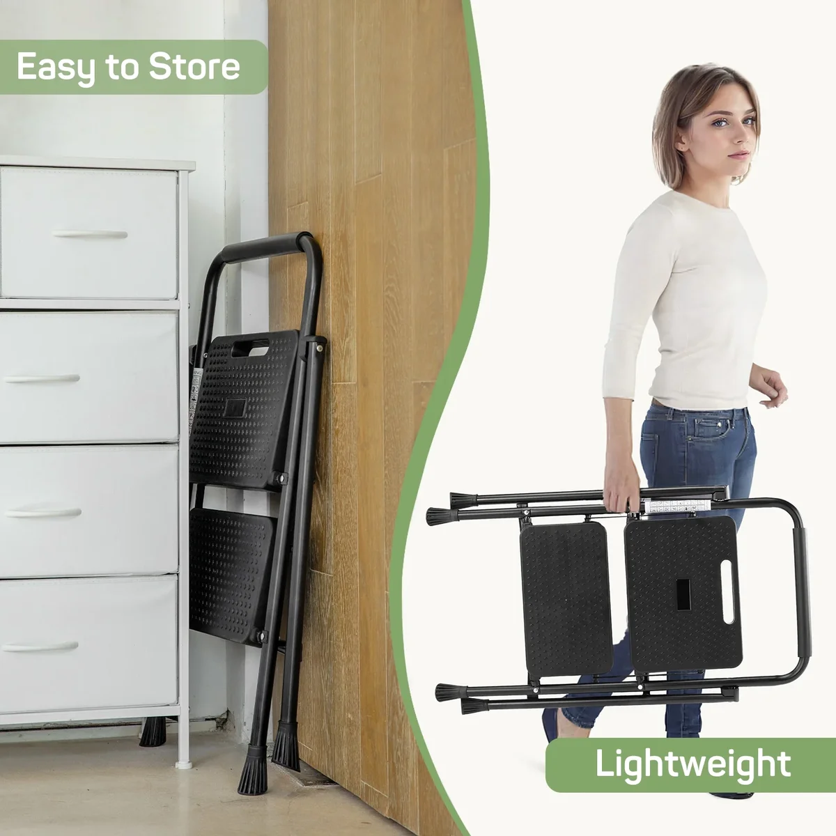 Parcus 2 Step Ladder, Folding Step Stool with Wide Anti-Slip Pedals, Heavy Duty 800 lbs Capacity, Lightweight and Portable for Home, Workplace Use 4255