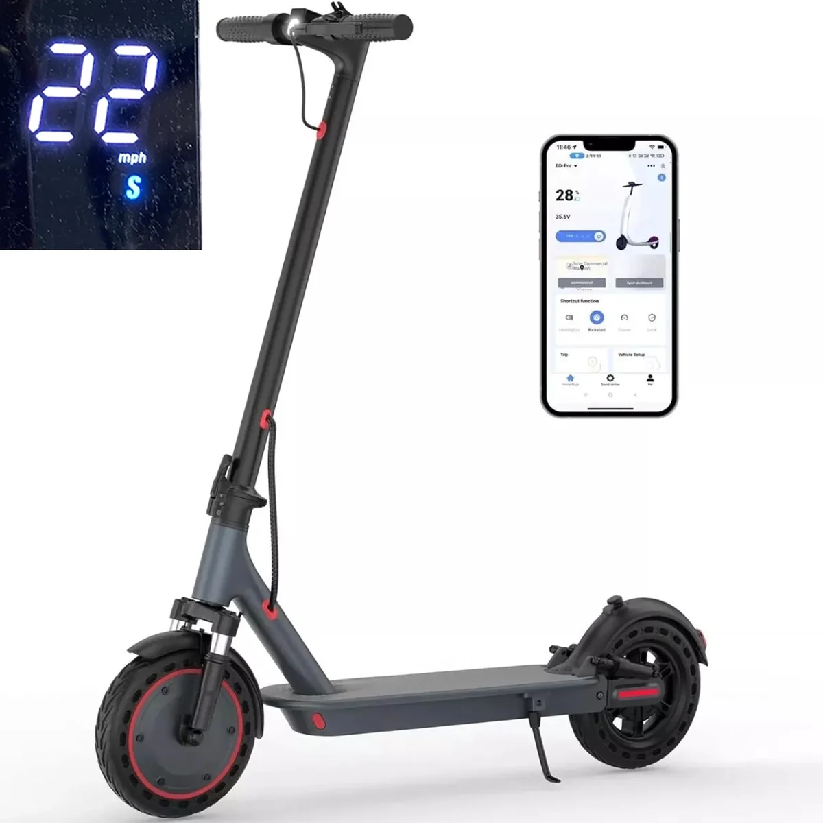 Everdaily Essentials Restored Electric Scooter for Adults, 10 Inch Tires, 22 MPH Max Speed, 500W Motor, Digital LED display, Gray 8518