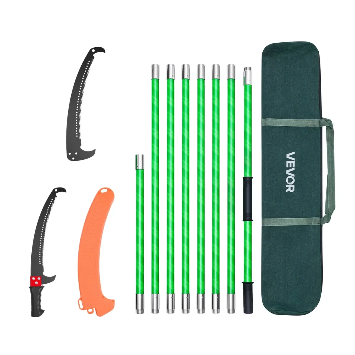 VEVOR Manual Pole Saw, 3.87-27 ft Extendable Pole Tree Pruner, Sharp 65Mn Steel Blade, Lightweight Fiberglass Handle Pole, Double-Hook Saw for Hi 3769