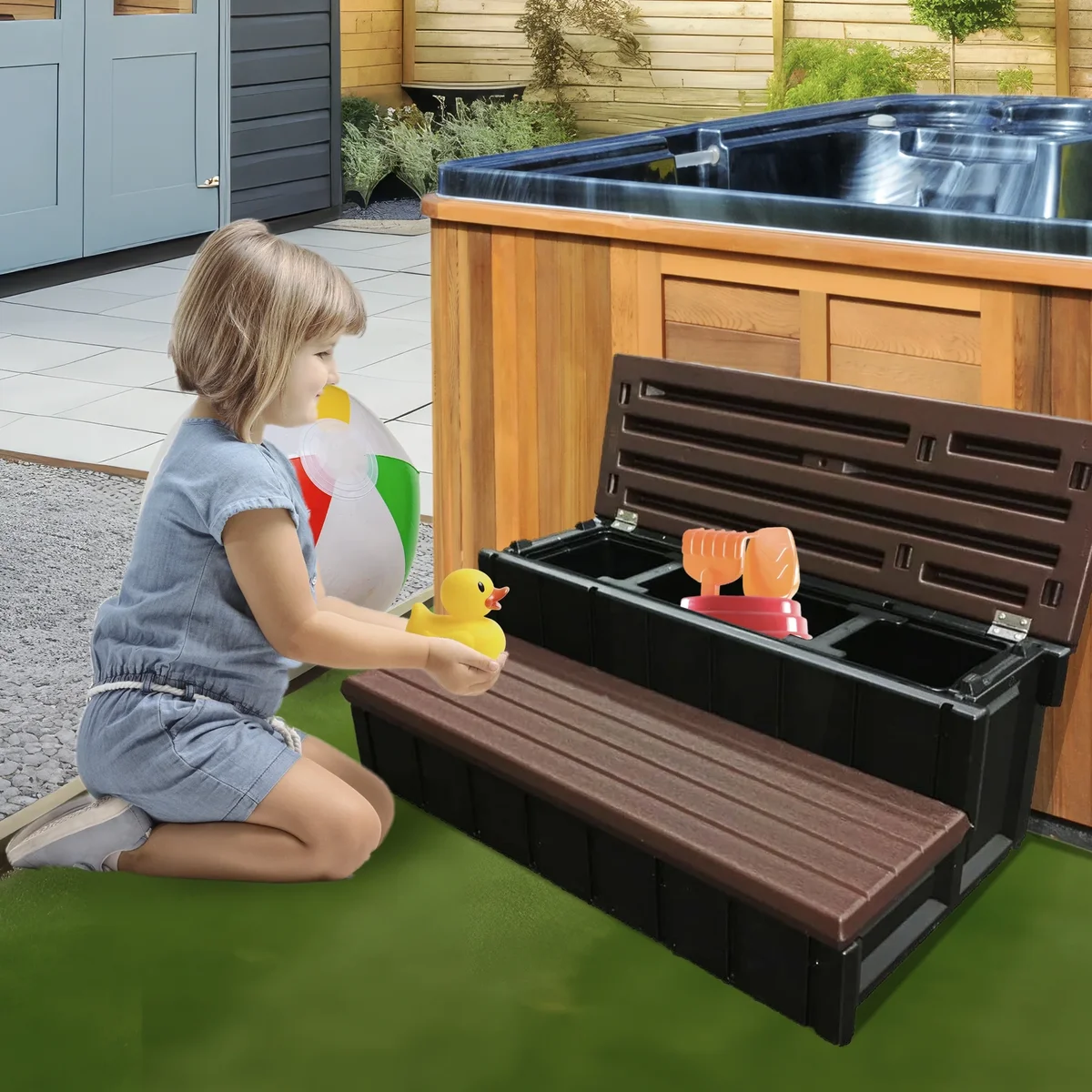 Everdaily Essentials Leisure Accents Outdoor Spa Hot Tub Storage Steps, Espresso Ref. 4319