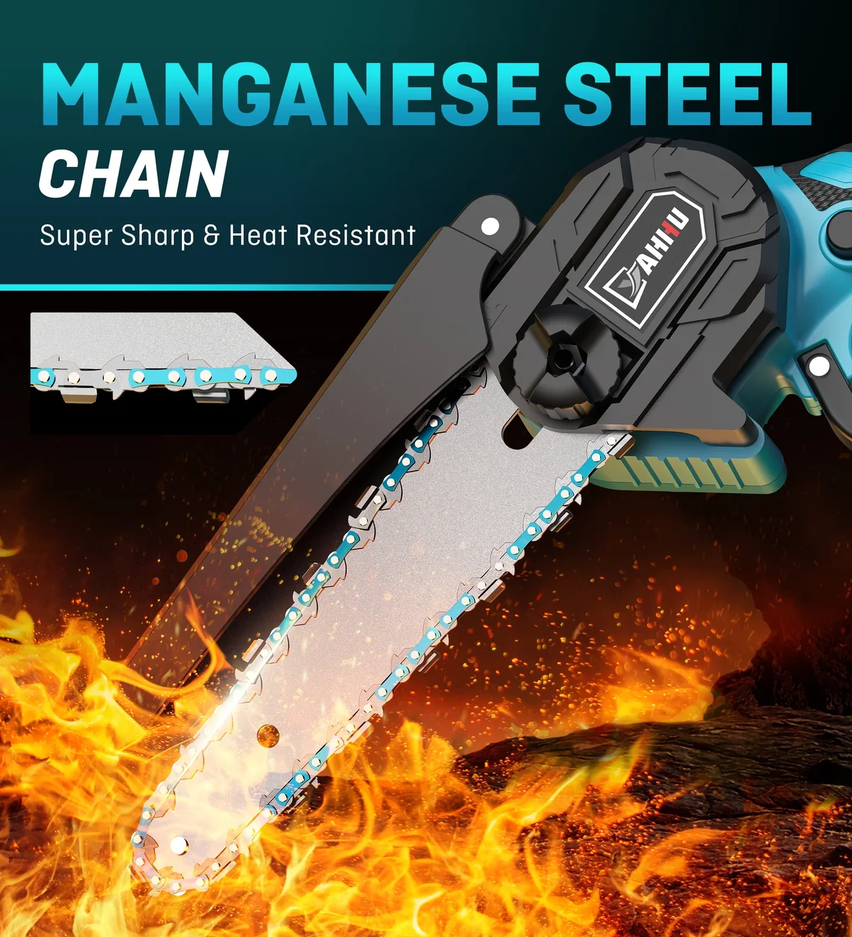 YAHHU 6 Inch Mini Cordless Chainsaw, Handheld Electric Chain Saw with 2 Batteries and 2 Chains for Tree Trimming and Wood Cutting 6337