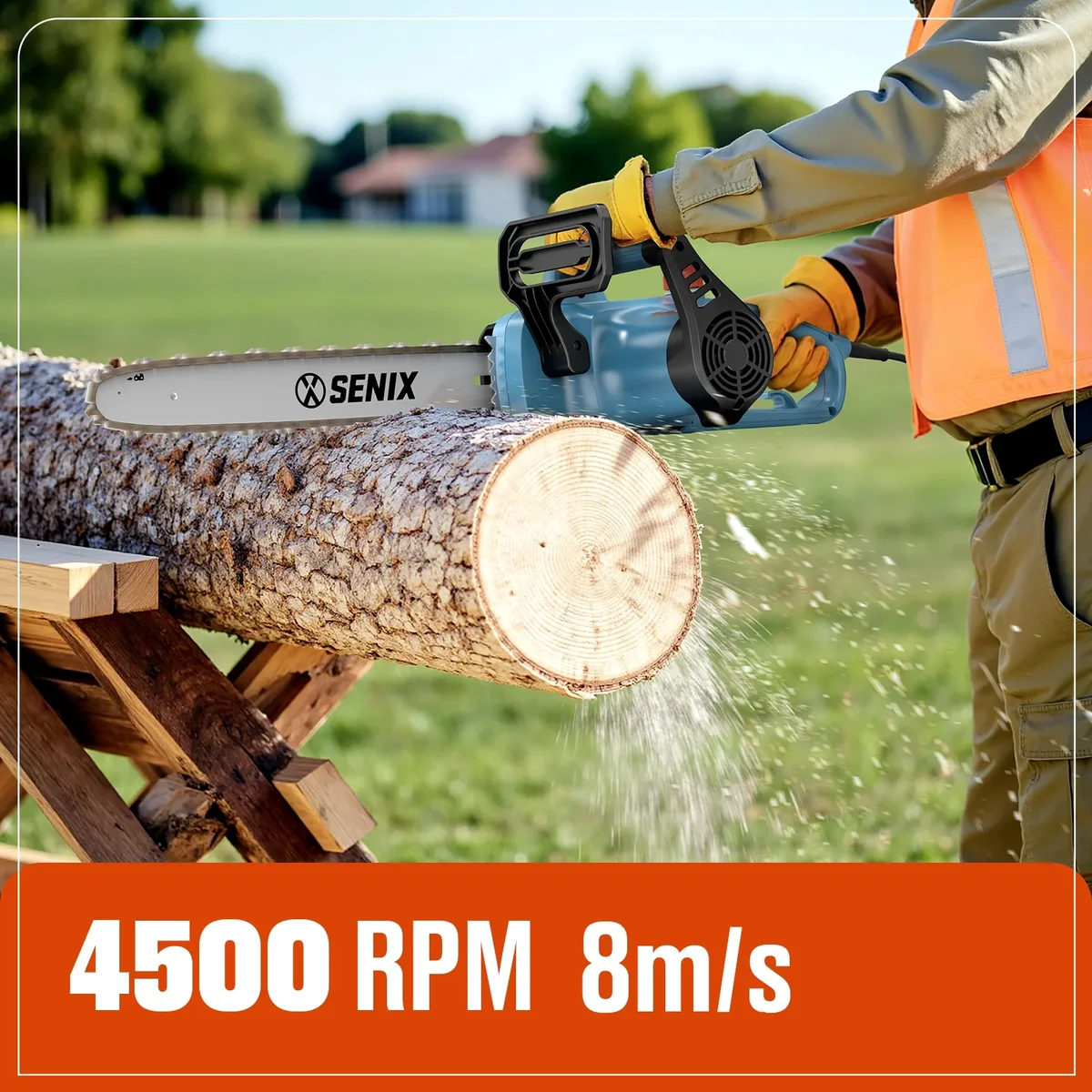 Senix 14" 10A Electric Corded Chainsaw with Oregon Bar & Chain, Blue 6545