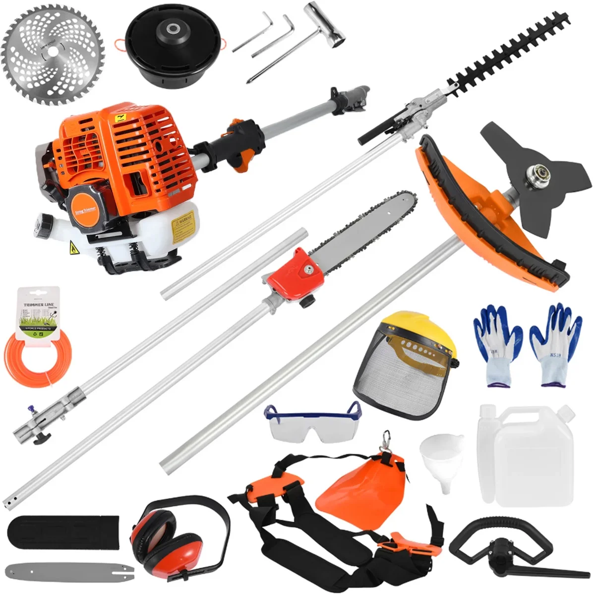 Happydeer 5 in 1 String Trimmer Chainsaw Handheld Hedge Pruner Cordless 2-Stroke Gasoline Edger Lawn Mower 52cc Gas Weed Wacker Weed Eater Grass  4641