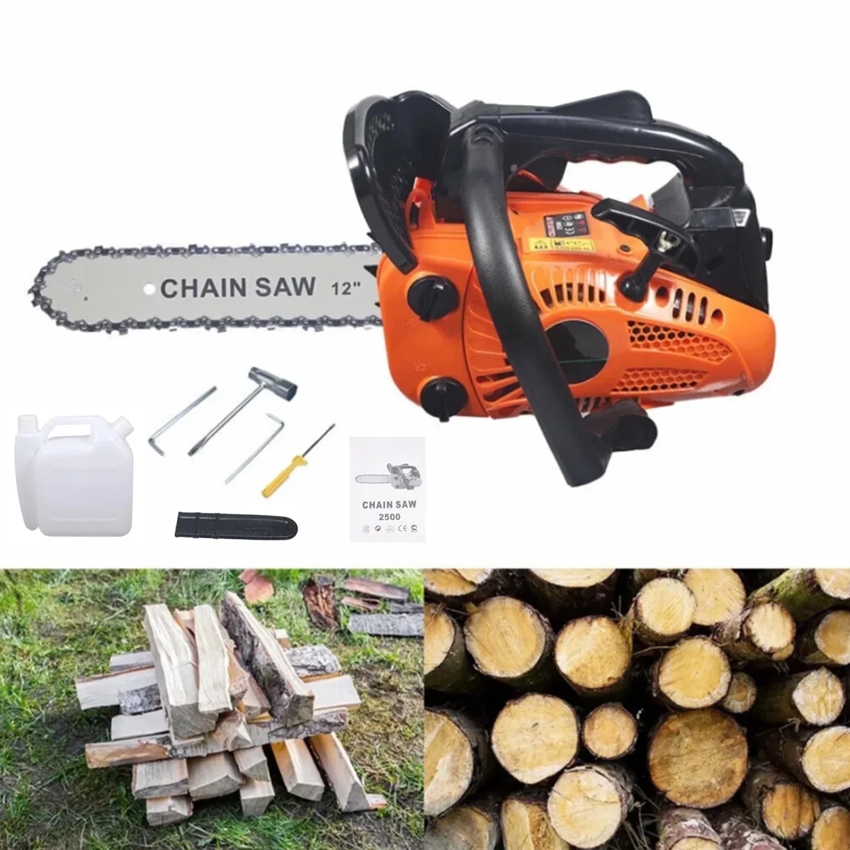 Paddsun Gas Chainsaw, 12'' 25.4cc Gasoline Chain Saws Anti-Vibration for Wood Cutting  Chainsaw Orange 8095