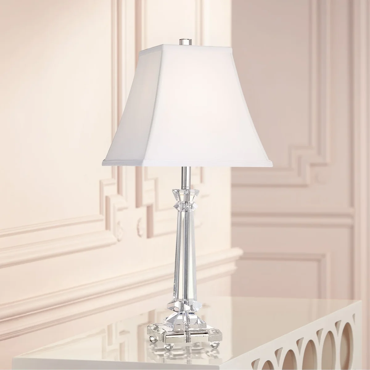 Vienna Full Spectrum Traditional Table Lamp 25" High Crystal Glass Column White Square Bell Shade for Living Room Family Bedroom Bedside 8591