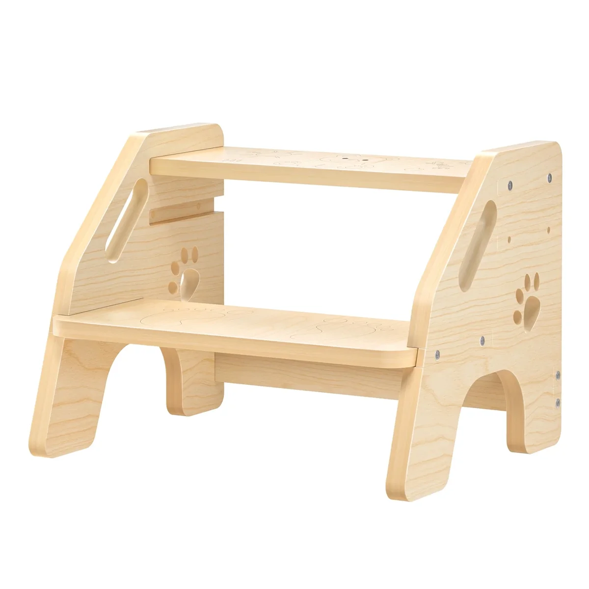 Askmuse Adjustable Wooden Step Stool for Kids & Adults, 2-Step Toddler Kitchen Stool Helper with Handle, Non-Slip Pads, Safe & Solid Wood Ladder  4031