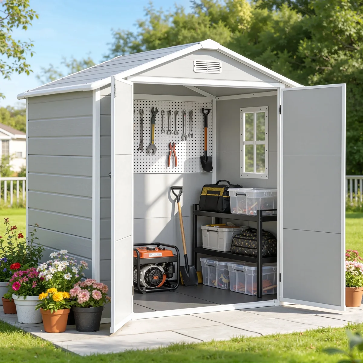 Enyopro 6×4.4ft Storage Shed, Enyopro Resin Sheds with Floor, All-Weather Large Tool Plastic shed with Double Lockable Door, Bike Storage Resin Shed wit 8429