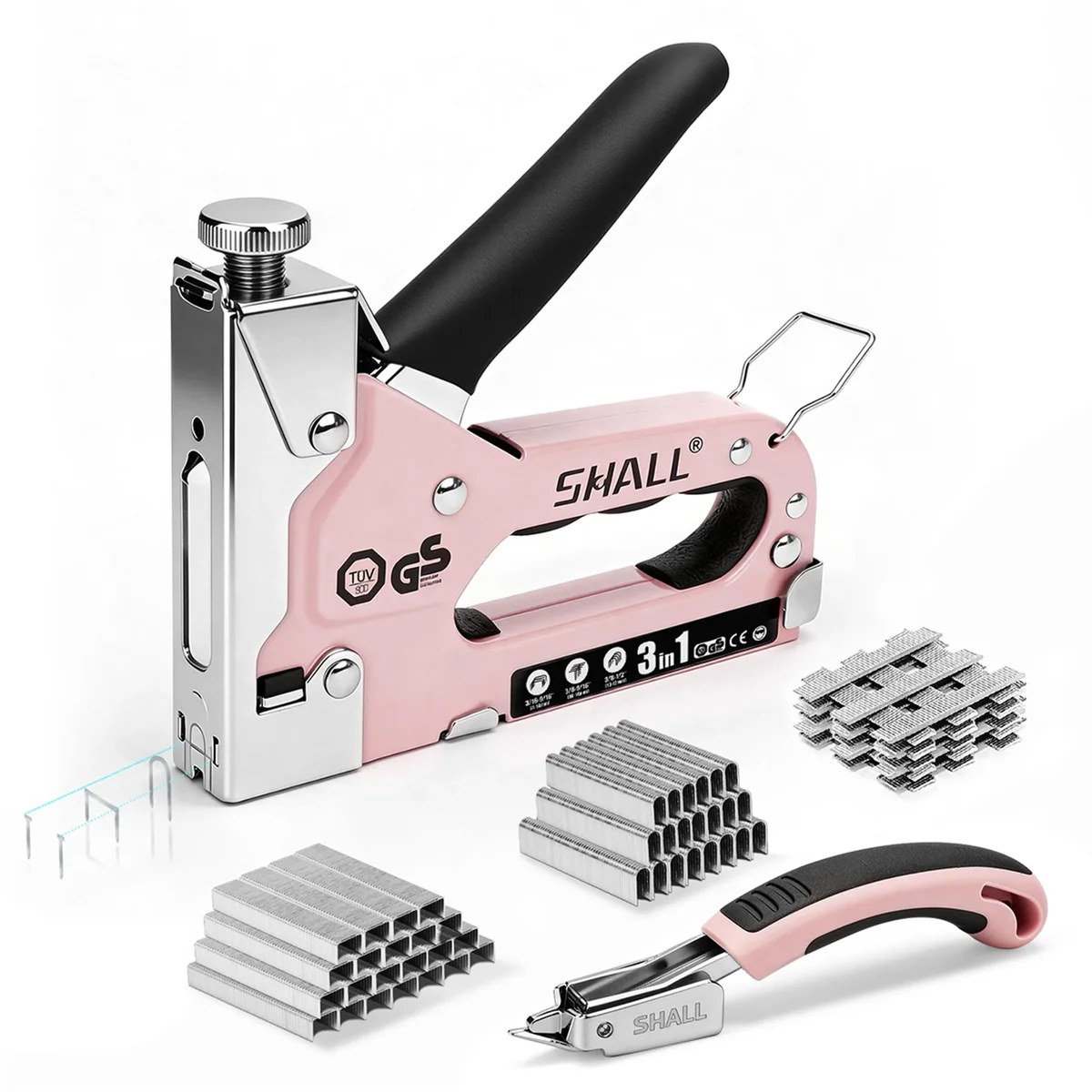 SHALL Staple Gun Heavy Duty, 3-in-1 Upholstery Staple Gun Kit with 3000 Staples, Staple Remover, Manual Brad Nailer with Specific Staples Outlet  1297