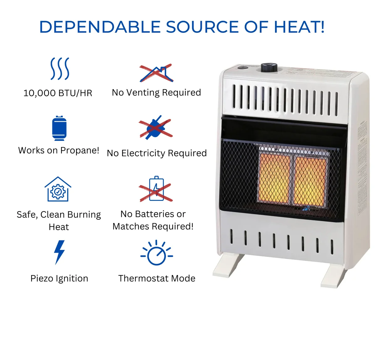 Everdaily Essentials Liquid Propane Ventless Infrared Plaque Heater With Base Feet - 10,000 BTU, T-Stat Control - Model# ML100TPA-B Ref. 5347