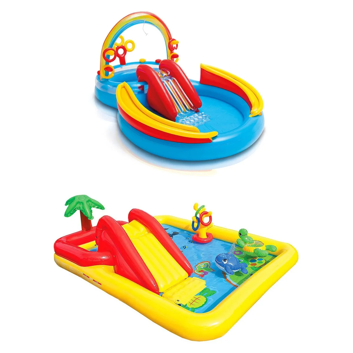Intex 9.75ft x 6.33ft x 53in Inflatable Rainbow Play Pool and Ocean Play Pool 2645