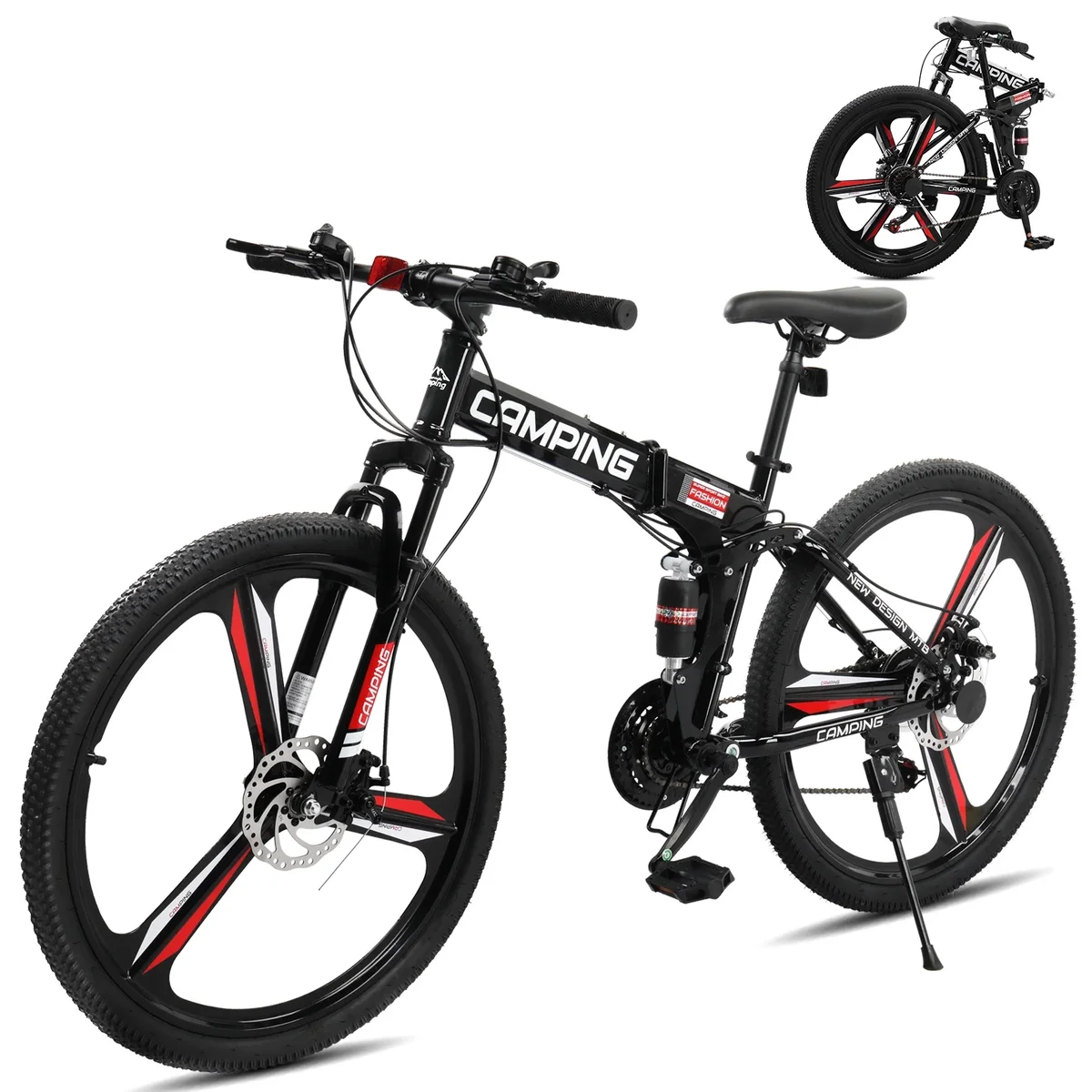 Zimtown 26" Folding Mountain Bike, Shimano 21 Speed MTB Bicycle for Adults, Black 2761