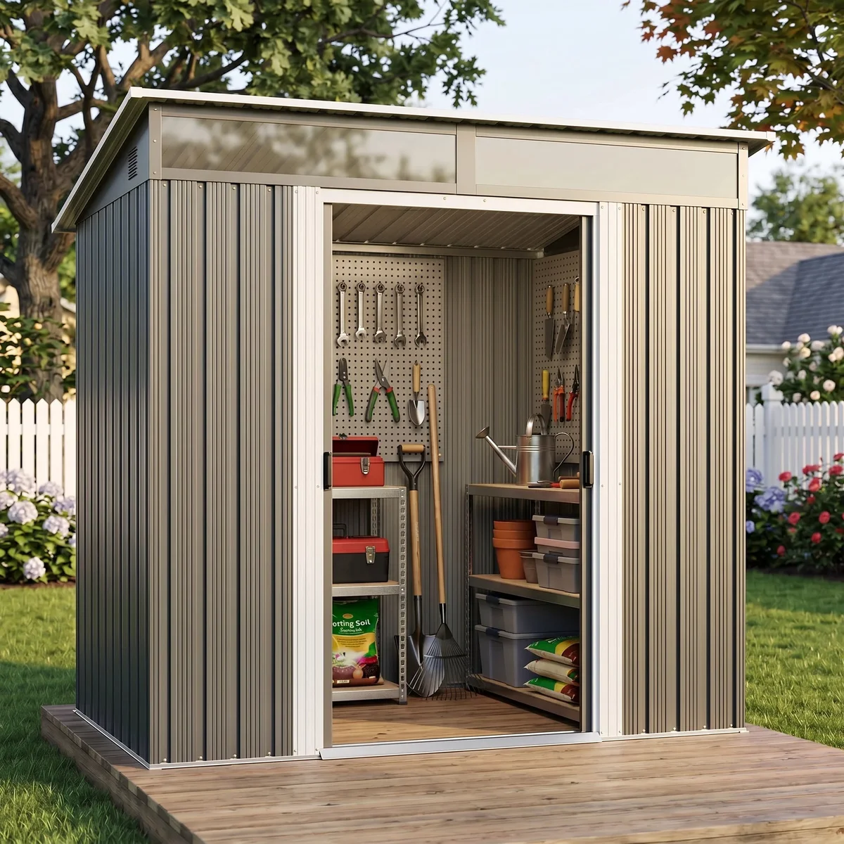Asofer 6'x4' Galvanized Steel Outdoor Storage Shed, Lockable Door Weather Resistant Tool Shed for Backyard Patio 0542