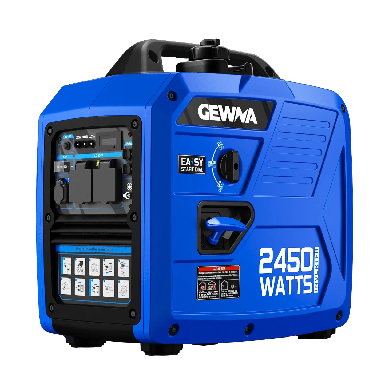 GEWNA 2450-Watt 120V Gas Powered Portable Fuel Inverter Generator Included 1.6 Gallon Large Fuel Tank Super Quiet 0699