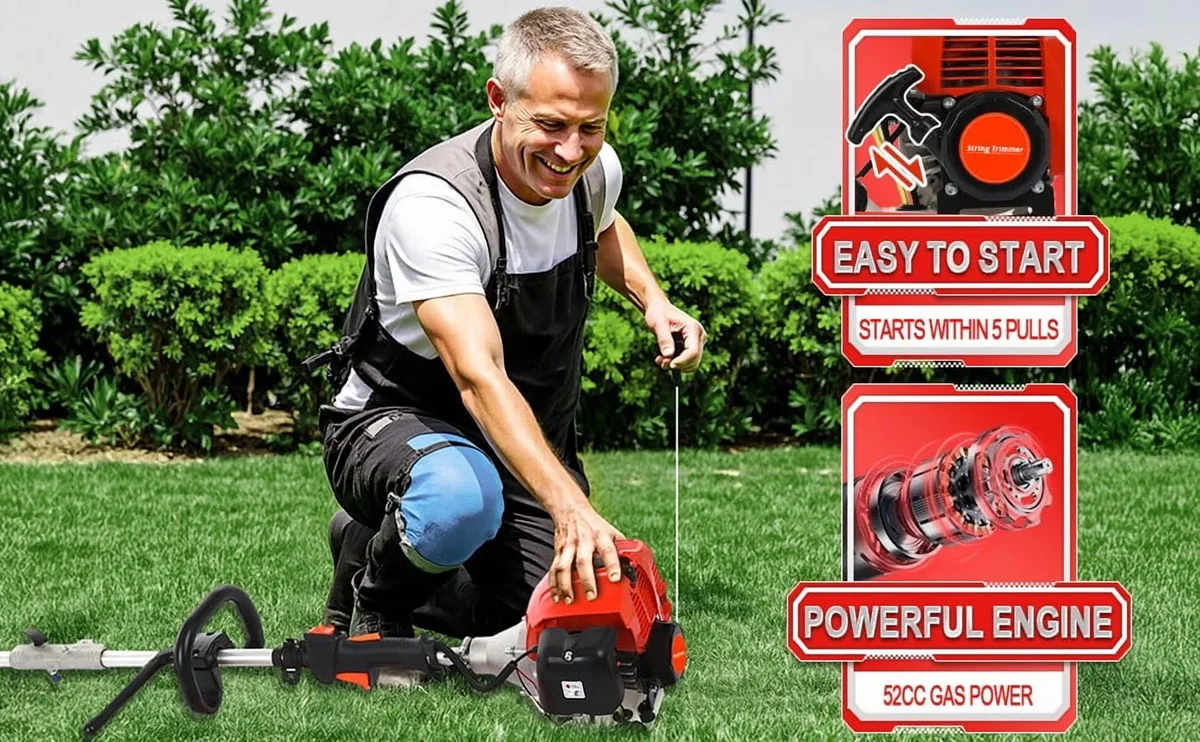 WETS 52CC 2-Cycle Gas Weed Wacker, 5 in 1 Gas Weed Eater, 2025 Upgraded Weed Eater Gas Powe, 9500rpm High Power Gas String Trimmer, Brush Cutter for Y 0103