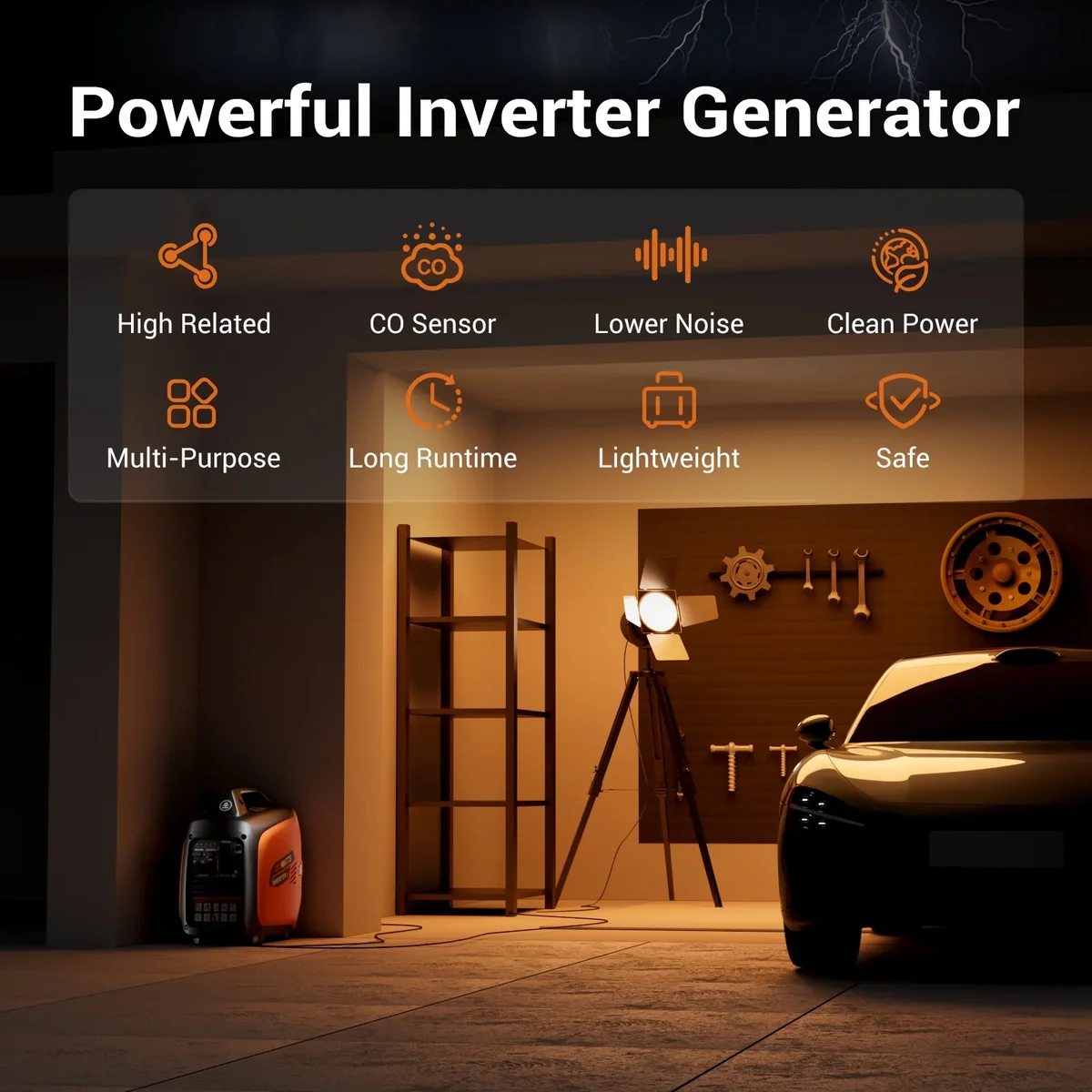 Efurden 2500-Watt Portable Inverter Generator Gas Powered, EPA Compliant, Parallel Capability, CO Shutdown, Low Noise for Camping and Home Use 3045
