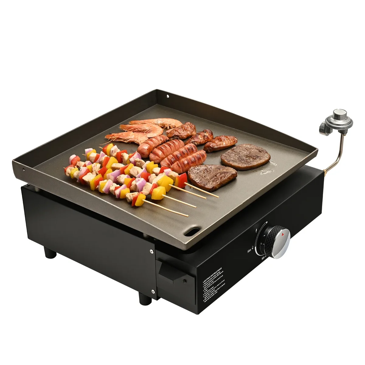 KFFKFF Portable 17-Inch Propane Gas Griddle with Single Burner, Oil Drain Hole, and Collection Tray, 13000 BTU Flat Top Grill for Outdoor Cooking 2804